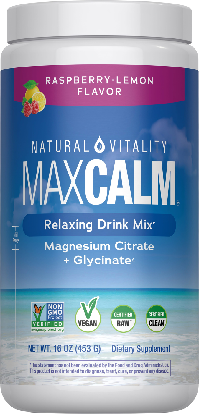 MAX CALM magnesio citrato y glicinato en polvo, tarro de 453 g