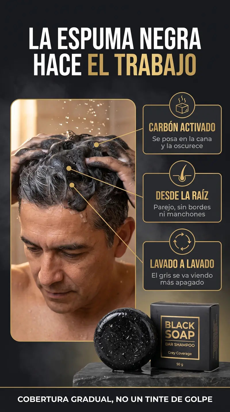 Como funciona: la espuma negra con carbon activado se posa en la cana, cubre desde la raiz y lavado a lavado el gris se ve mas apagado