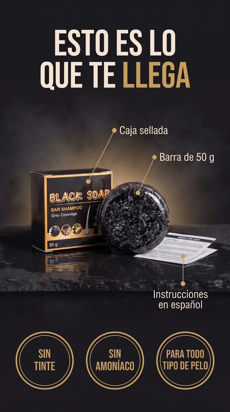 Lo que te llega: caja sellada, barra de 50 g e instrucciones en espanol. Sin tinte, sin amoniaco y para todo tipo de pelo