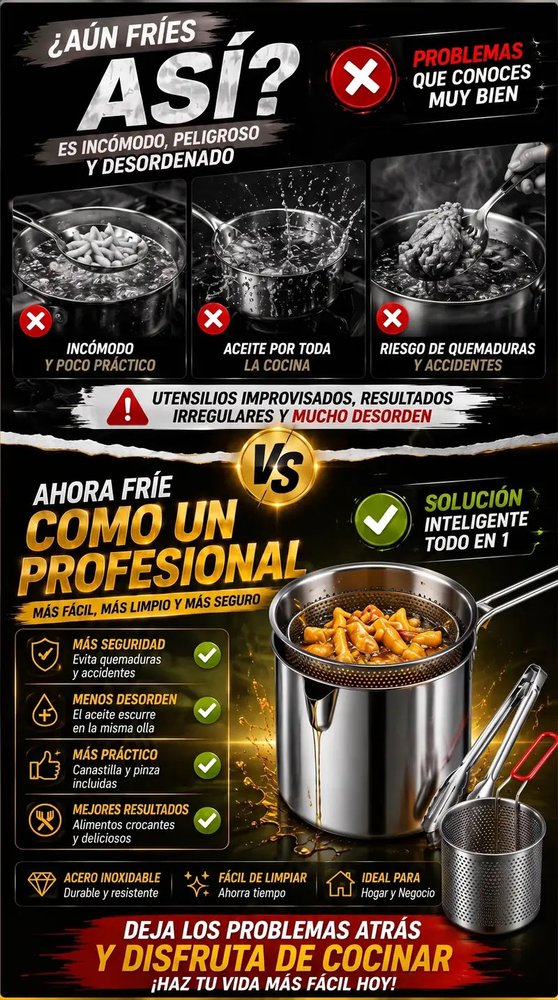 Freír con utensilios improvisados es incómodo y peligroso: con el set fríes como un profesional
