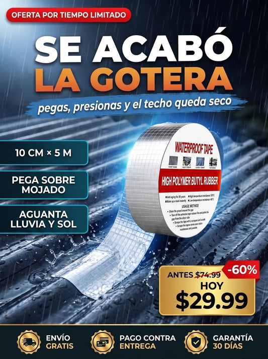 Cinta de Butilo Tapa Goteras 10 cm × 5 m — Cara de Aluminio, Sella al Instante