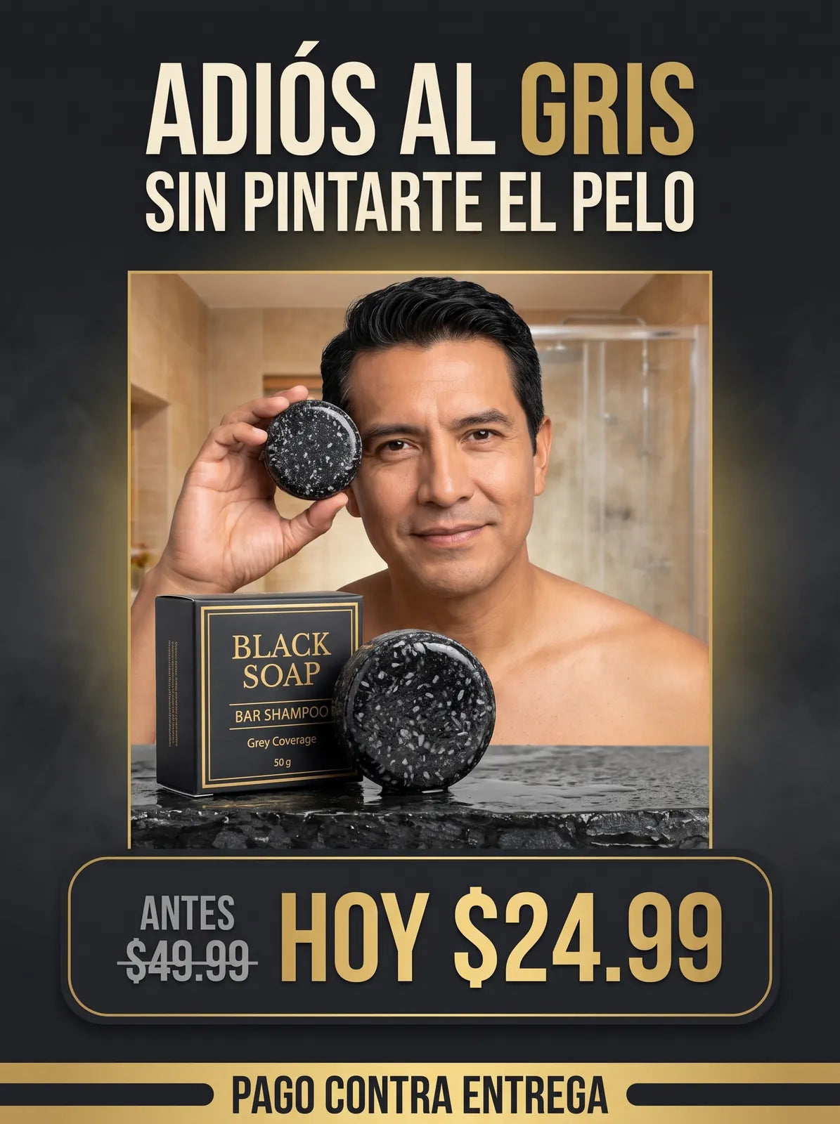 Barra de Shampoo Negro Anti-Canas · Cubre las canas sin tinte (50 g)