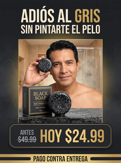 Barra de Shampoo Negro Anti-Canas · Cubre las canas sin tinte (50 g)