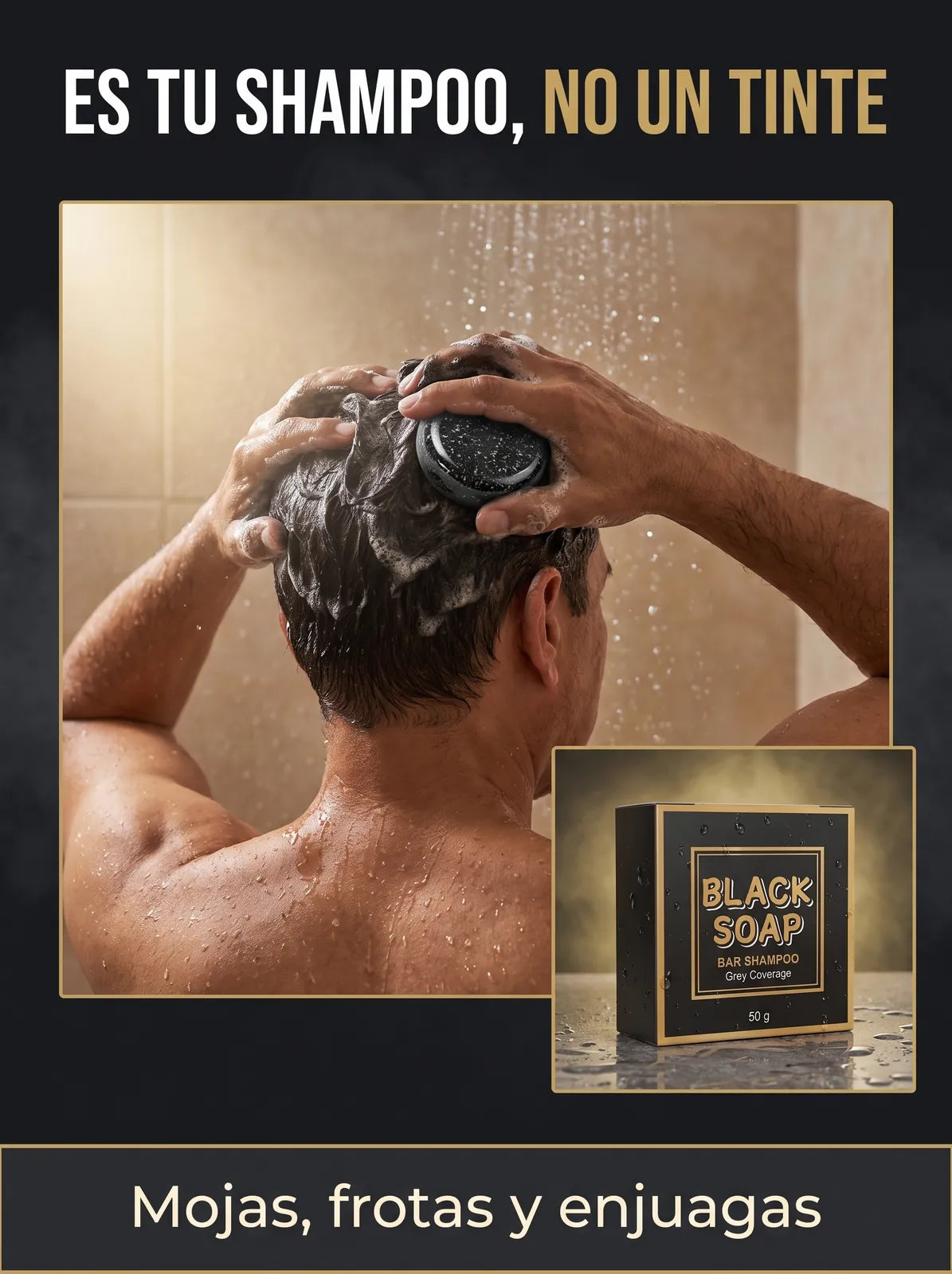 Barra de Shampoo Negro Anti-Canas · Cubre las canas sin tinte (50 g)