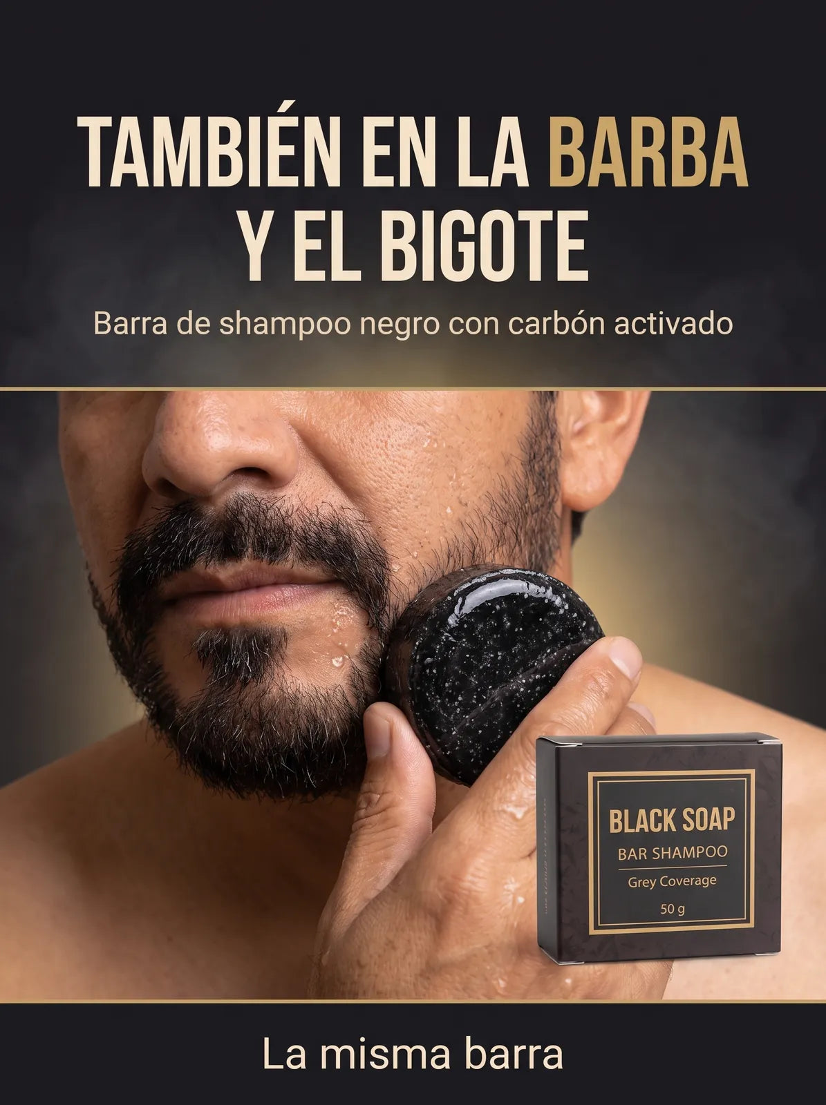 Barra de Shampoo Negro Anti-Canas · Cubre las canas sin tinte (50 g)