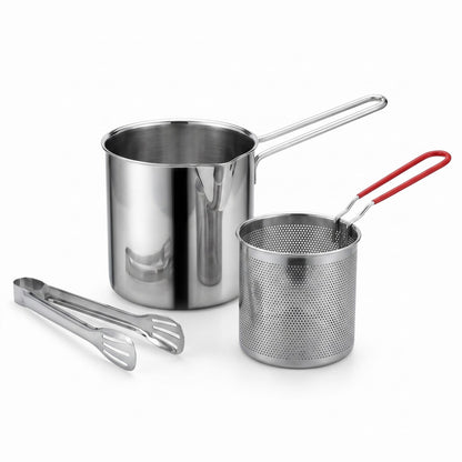 Set Olla Freidora Acero Inoxidable 1,2 L + Canastilla + Pinza