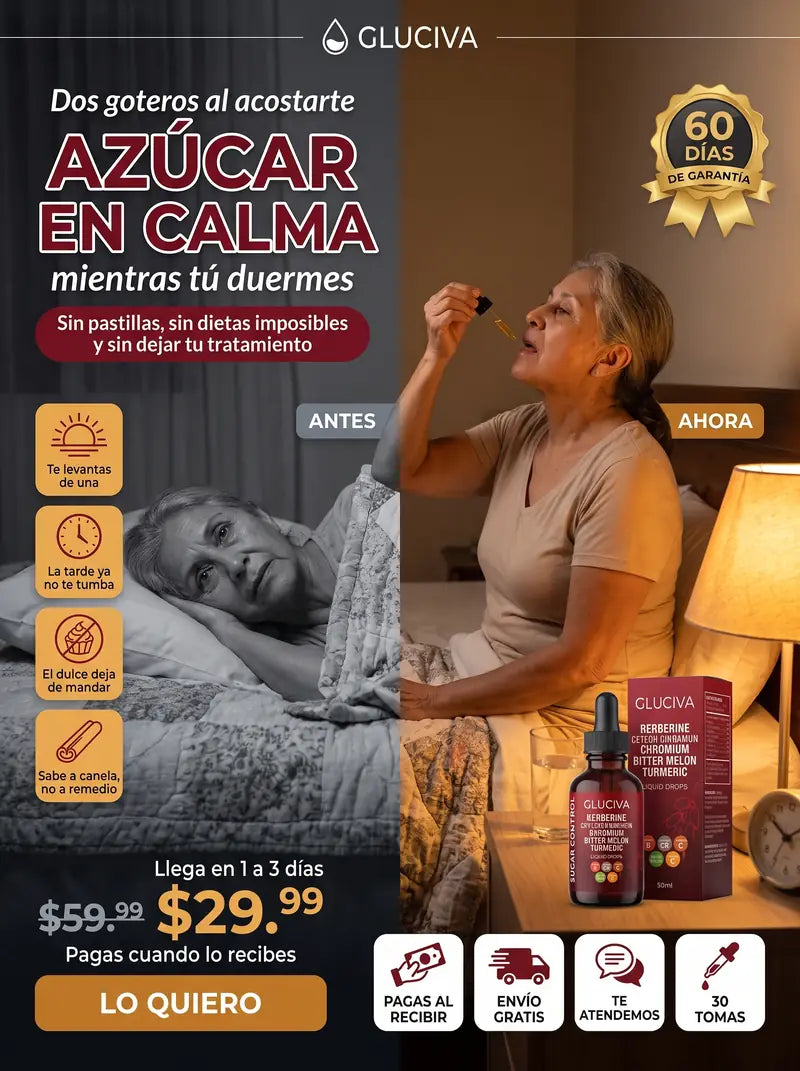 Dos goteros al acostarte y tu azucar en calma mientras tu duermes: 7 extractos naturales, sin pastillas que tragar, 30 tomas por frasco a 29.99 dolares