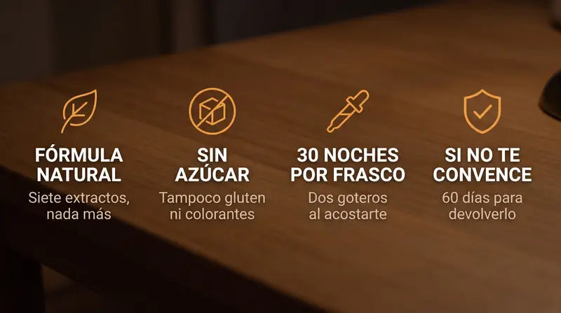 Formula natural, sin azucar, 30 noches por frasco y 60 dias para devolverlo si no te convence
