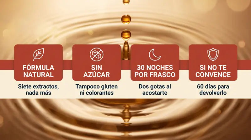 Formula natural, sin azucar, 30 noches por frasco y 60 dias para devolverlo si no te convence