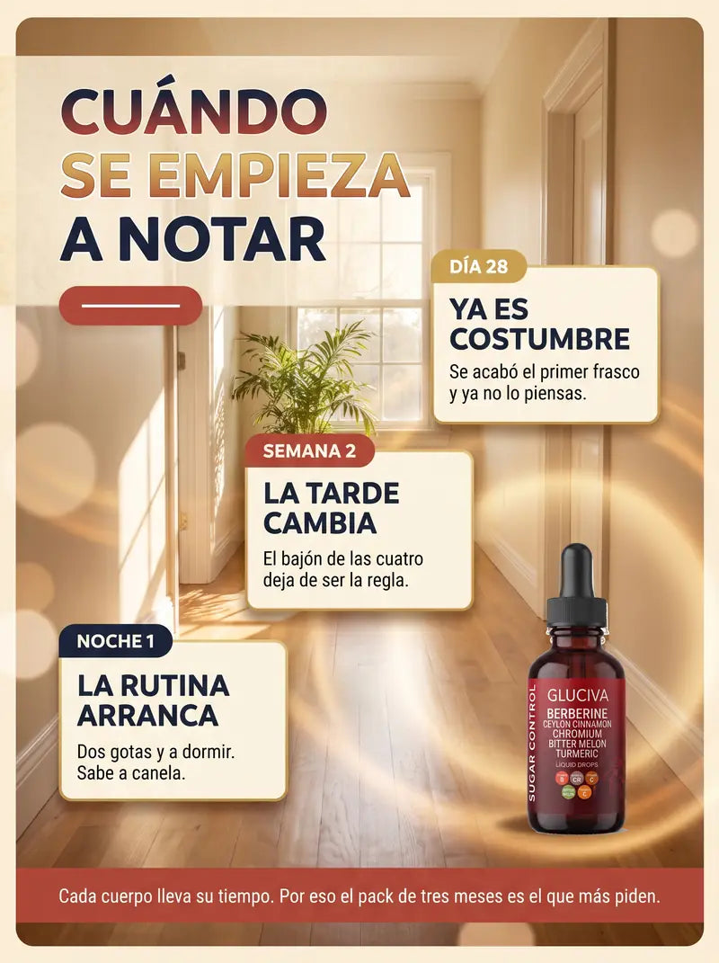 Cuando se empieza a notar: noche 1 la rutina arranca, semana 2 la tarde cambia, dia 28 ya es costumbre