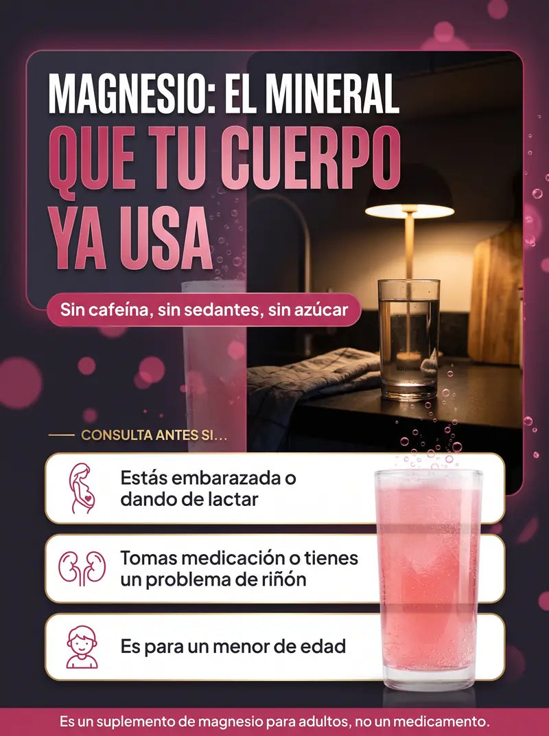 Magnesio, el mineral que tu cuerpo ya usa: sin cafeina, sin sedantes, sin azucar; consulta antes si estas embarazada, tomas medicacion o es para un menor