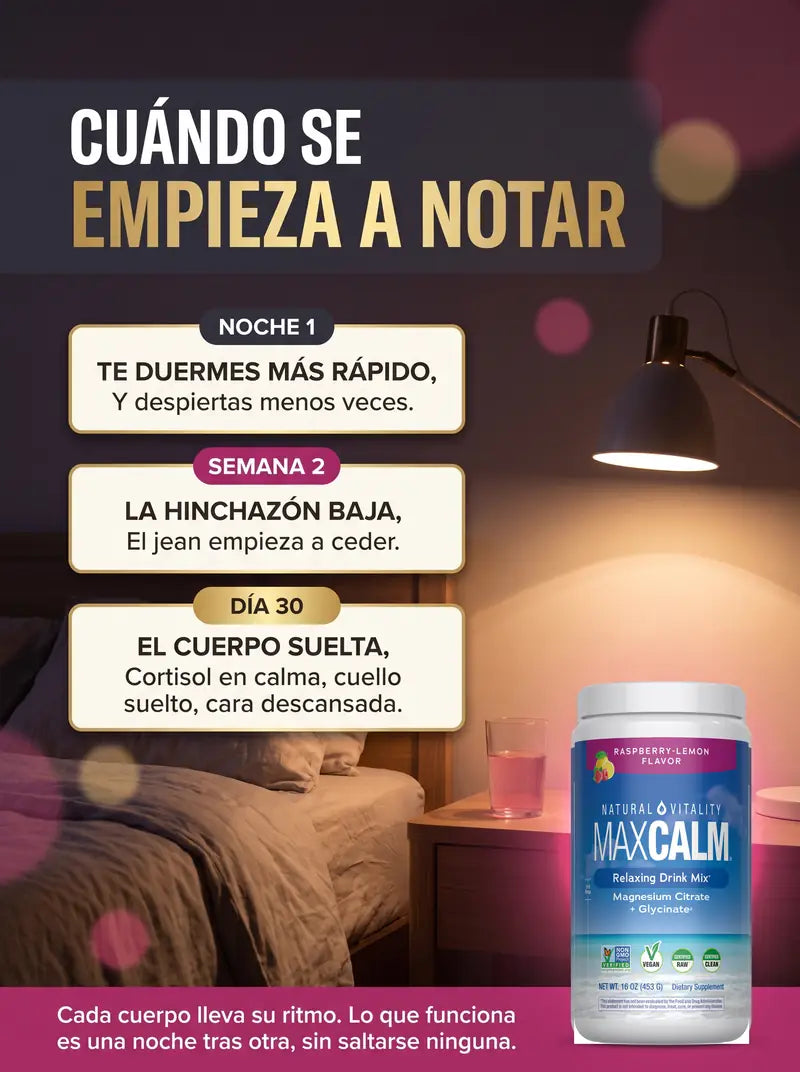 Cuando se empieza a notar: noche 1 te duermes mas rapido, semana 2 la hinchazon baja, dia 30 el cuerpo suelta