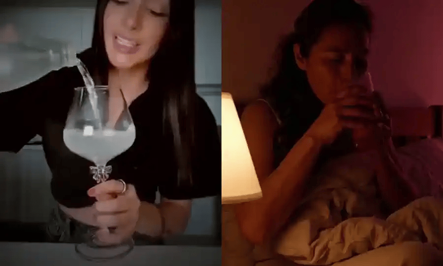 Sirviendo el agua en el vaso y tomandolo en la cama antes de dormir