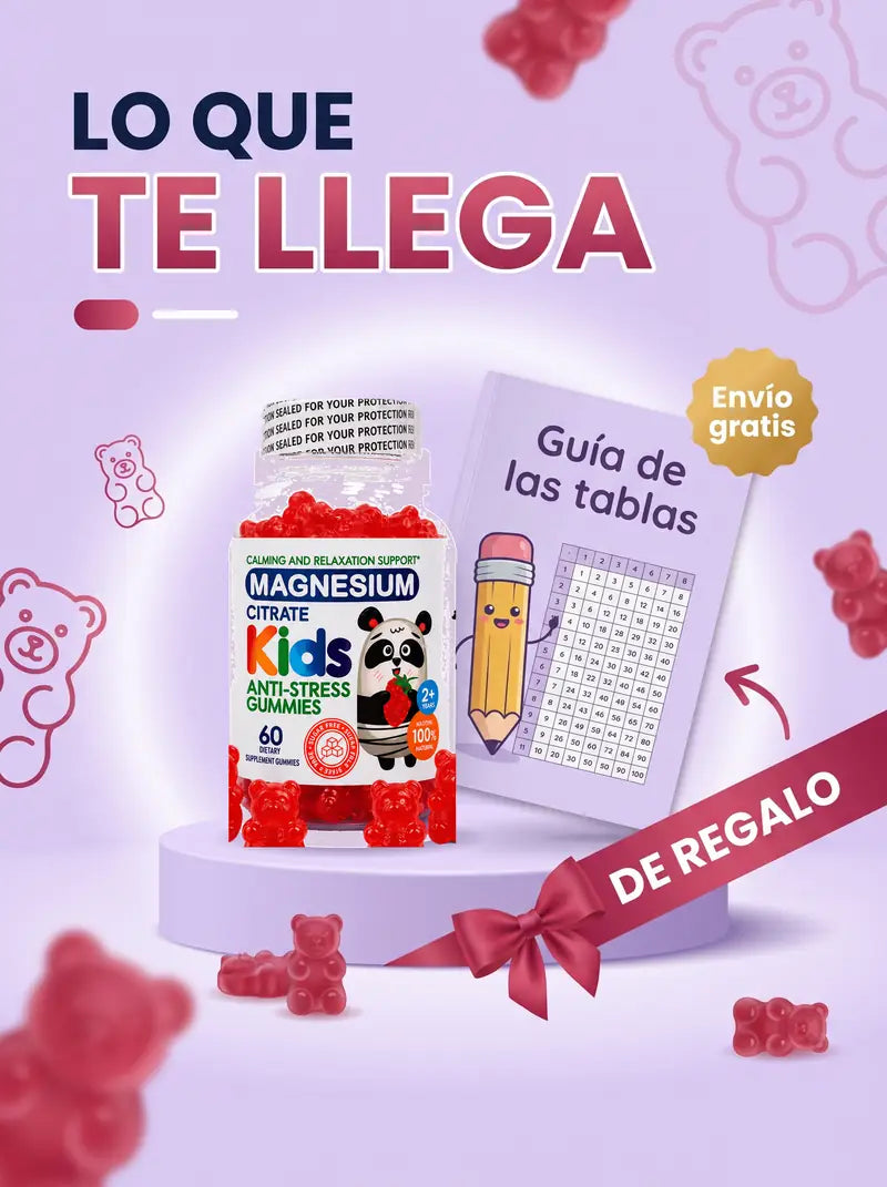 Lo que te llega: el frasco y de regalo la guia de las tablas de multiplicar