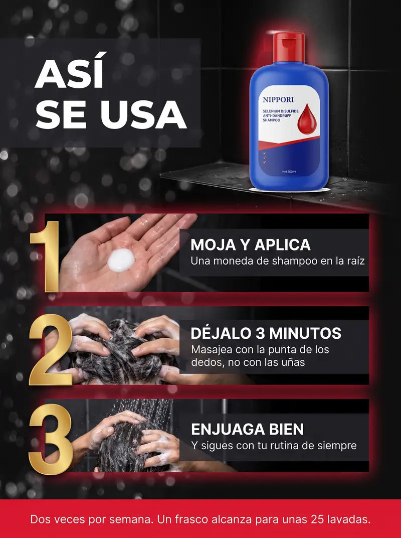 Asi se usa: moja y aplica, dejalo 3 minutos, enjuaga bien. Dos veces por semana