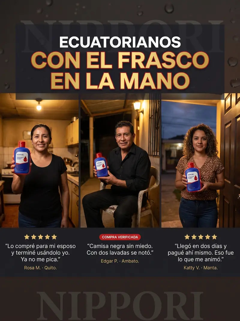 Ecuatorianos con el frasco en la mano: Rosa M. de Quito, Edgar P. de Ambato y Katty V. de Manta