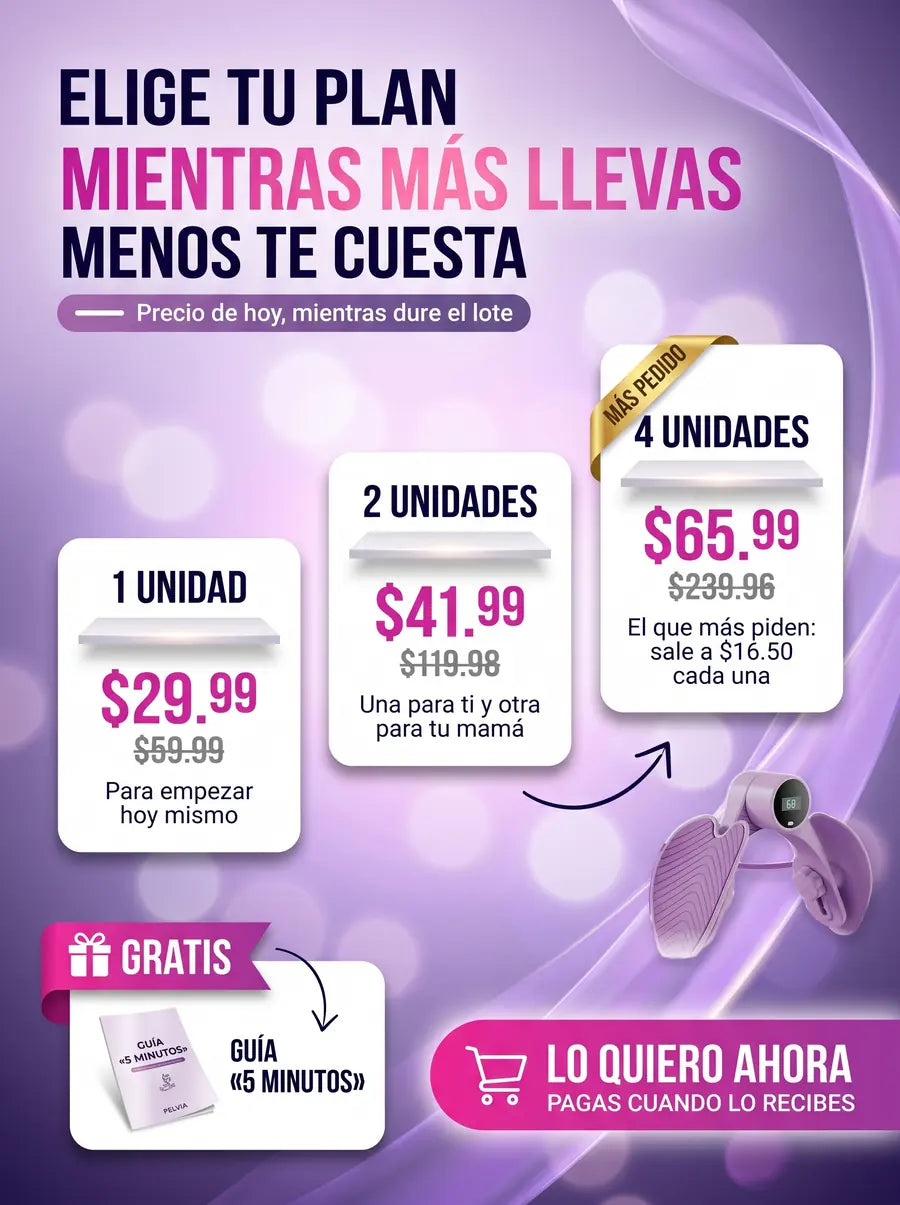 Elige tu plan: 1 unidad $29.99, 2 unidades $41.99, 4 unidades $65.99