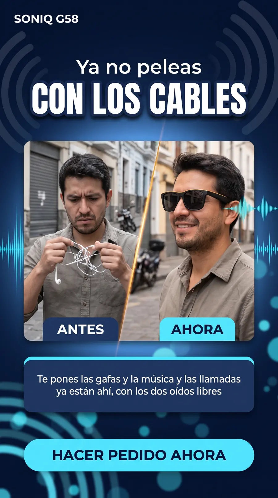 Antes: audifonos enredados. Ahora: musica desde tus gafas