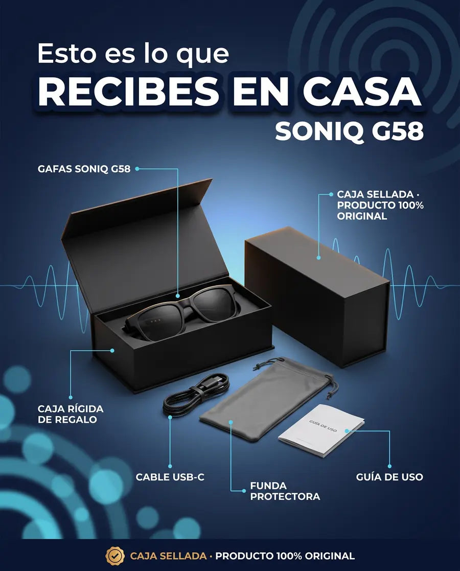 Esto es lo que recibes en casa: gafas, cable USB-C, funda y guia