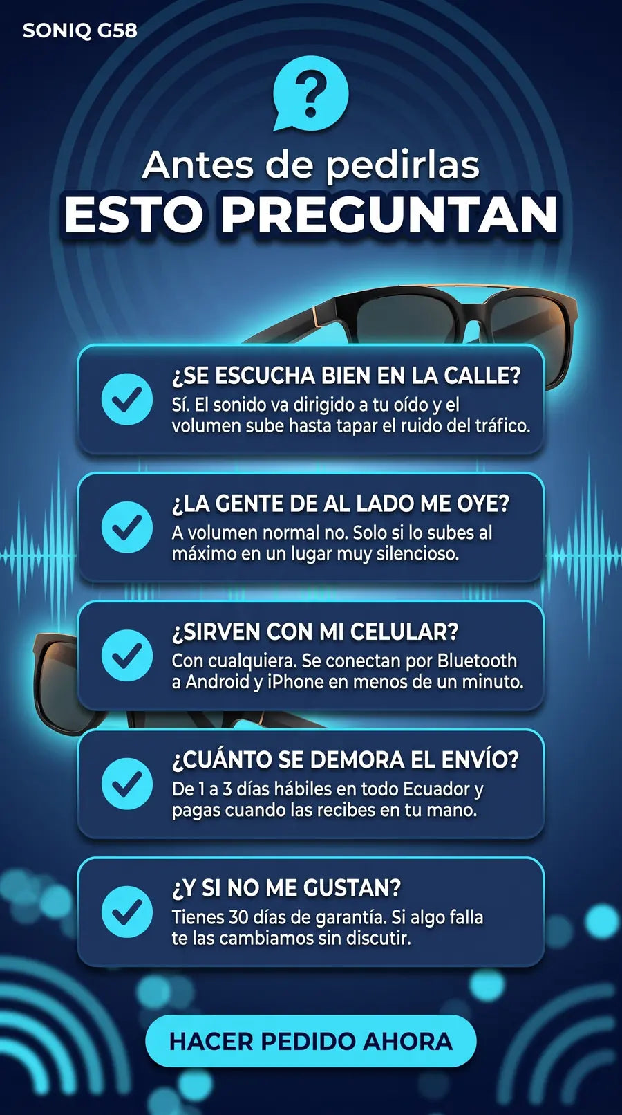 Preguntas frecuentes sobre las gafas SONIQ G58
