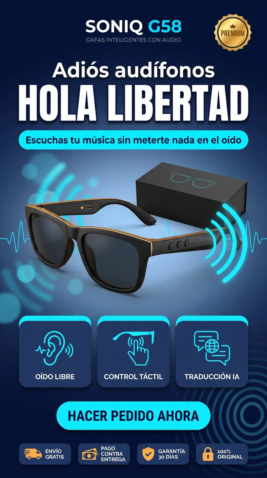 Gafas inteligentes SONIQ G58: adios audifonos, hola libertad