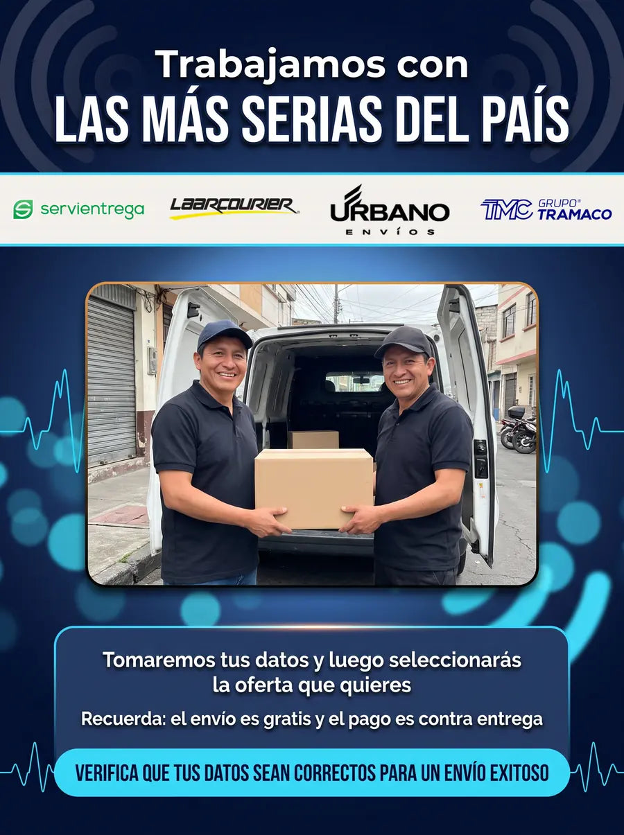 Trabajamos con Servientrega, Laarcourier, Urbano Envios y Tramaco