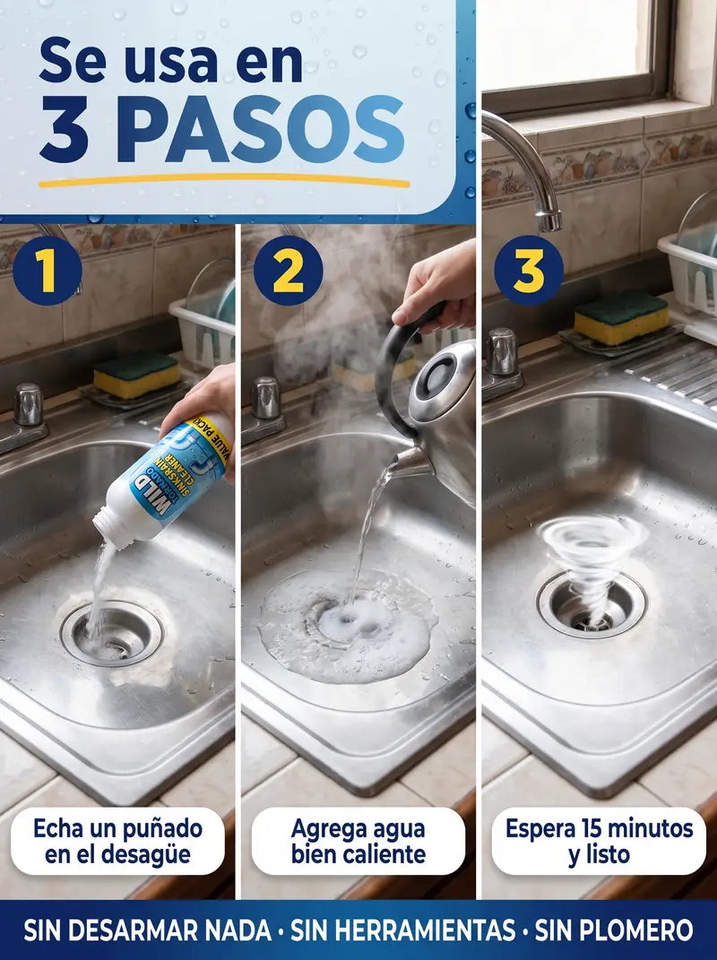 Se usa en 3 pasos: echa un puñado, agrega agua caliente y espera 15 minutos
